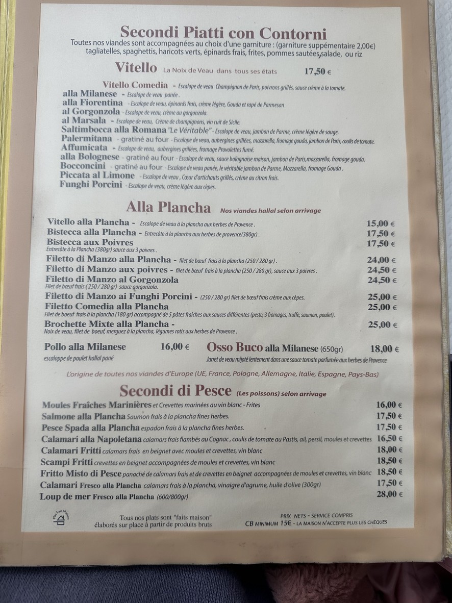 La Comedia menu 2