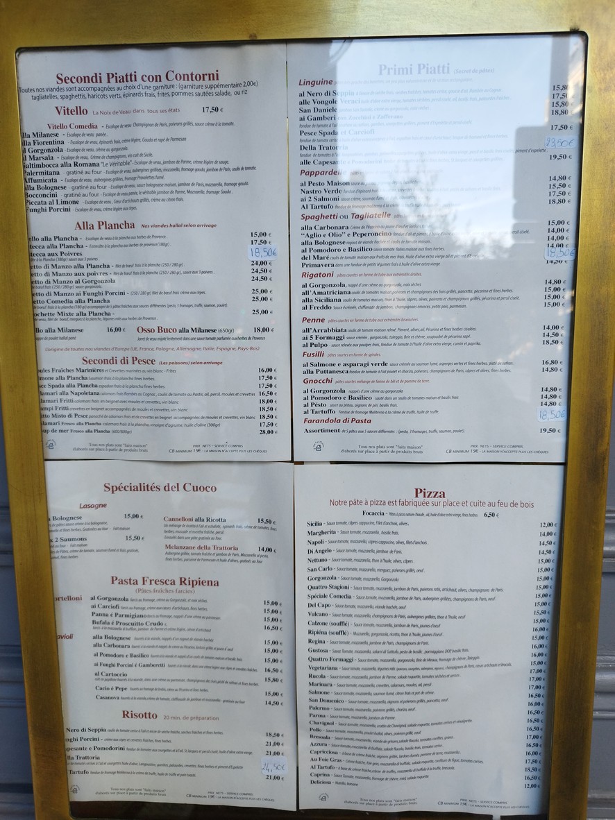 La Comedia menu 3