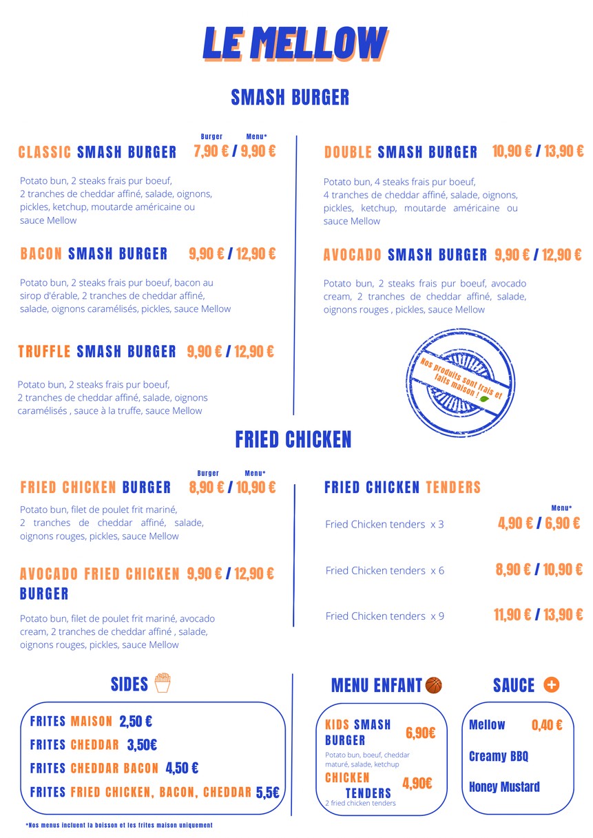 Le Mellow Smash Burger Boulogne-Billancourt menu 1