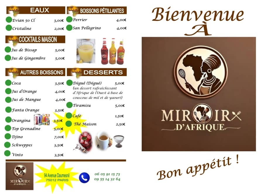 Miroir d’Afrique menu 1