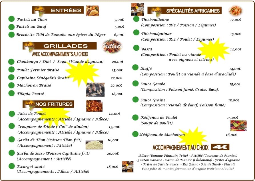 Miroir d’Afrique menu 2