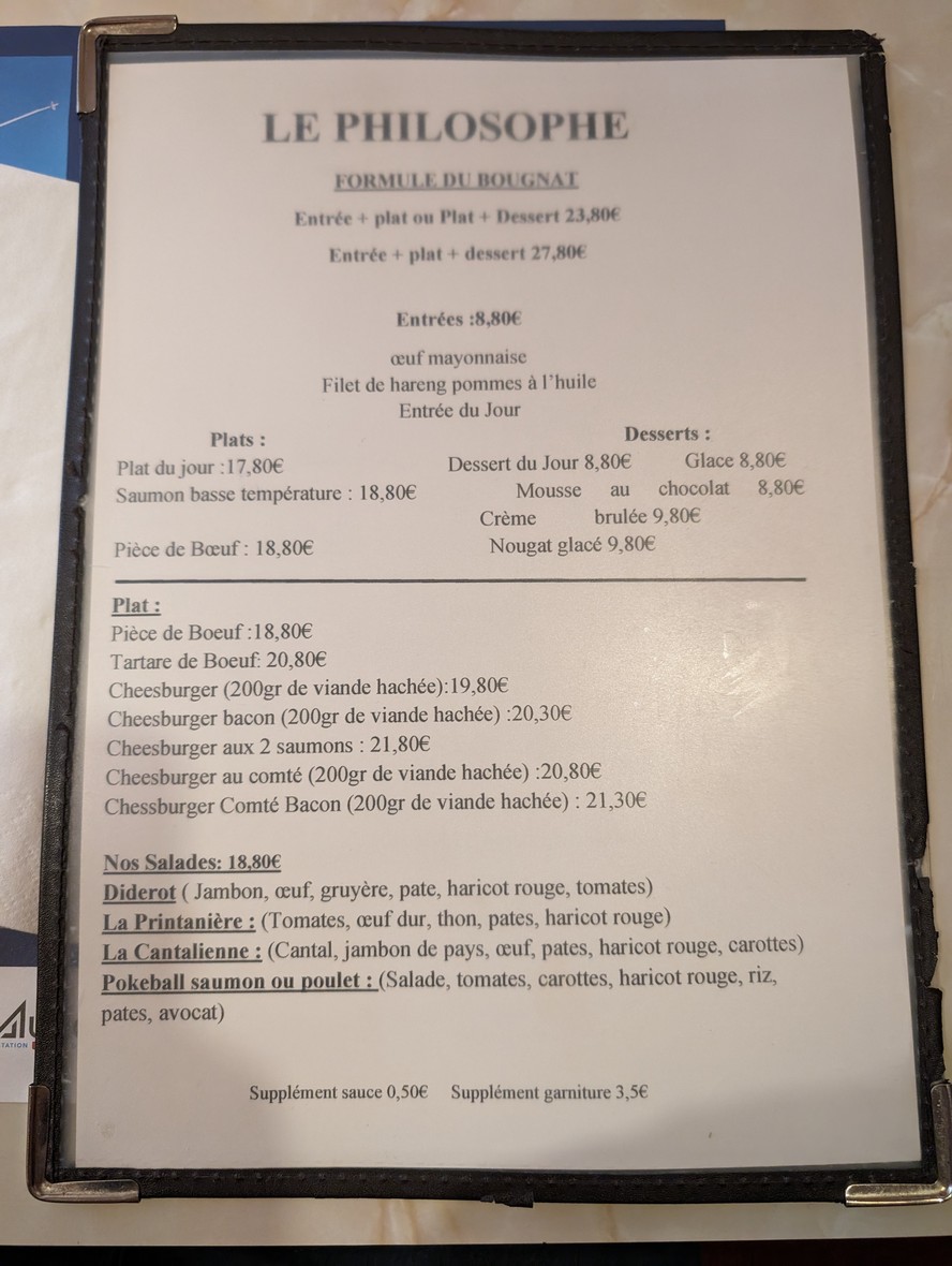 Le Philosophe menu 1