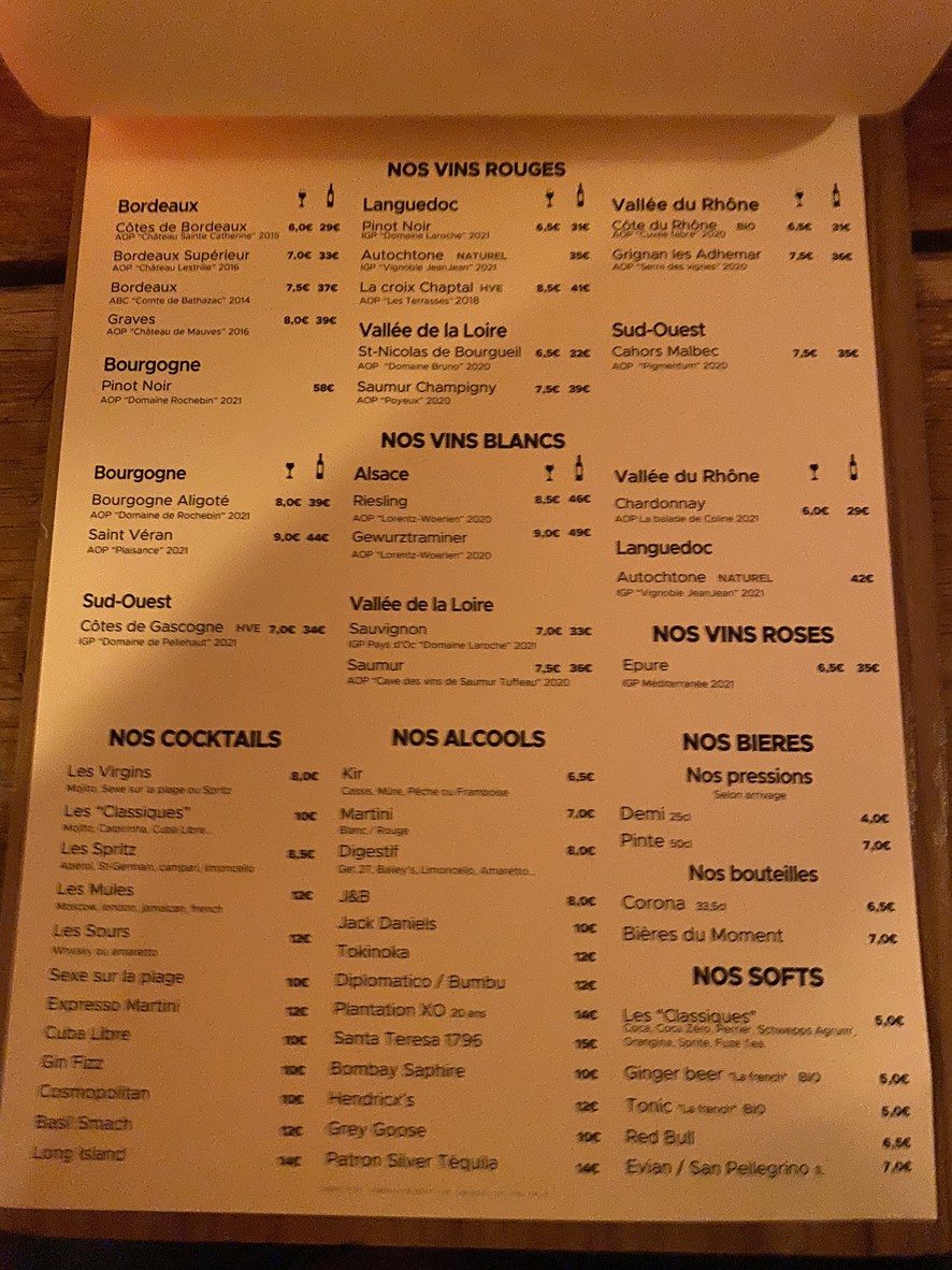 Le Bar de Fer menu 2