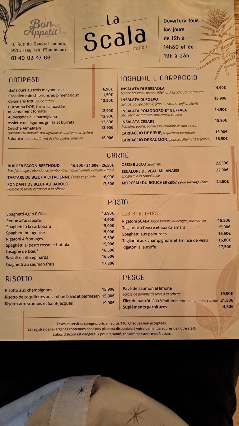 La Scala menu 1