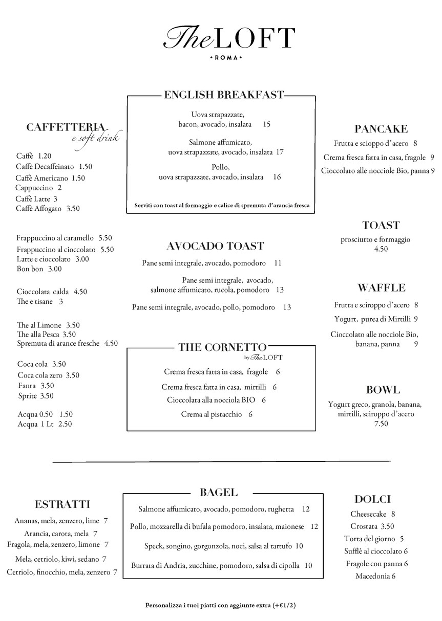 THE LOFT Colazione, Brunch & Pizza Dinner vicino San Pietro menu 2