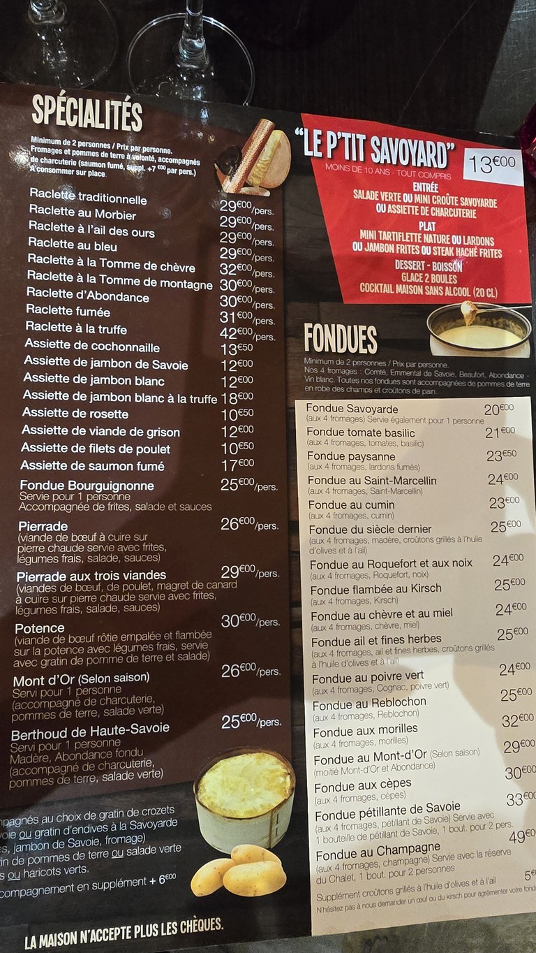 Le Chalet Savoyard menu 2