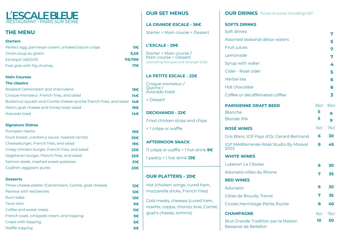 L' Escale Bleue menu 1