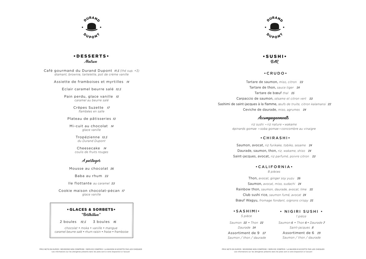 Durant Dupont menu 3