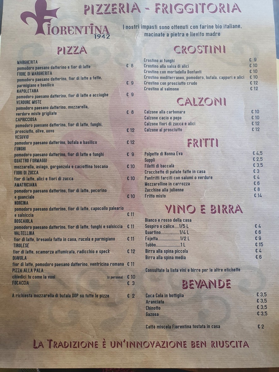 La Fiorentina menu 2