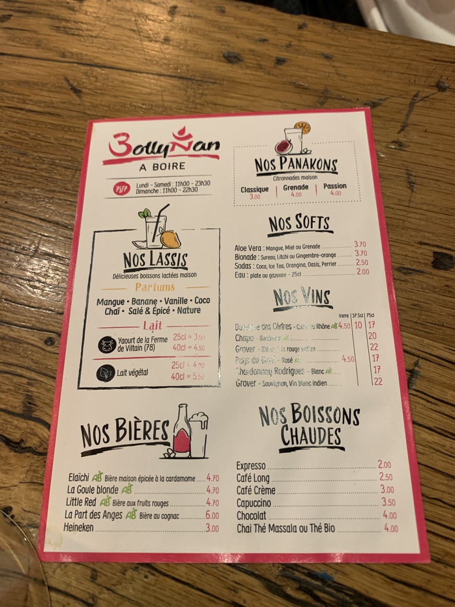 Bollynan Comida callejera india - Grands Boulevards menu 2