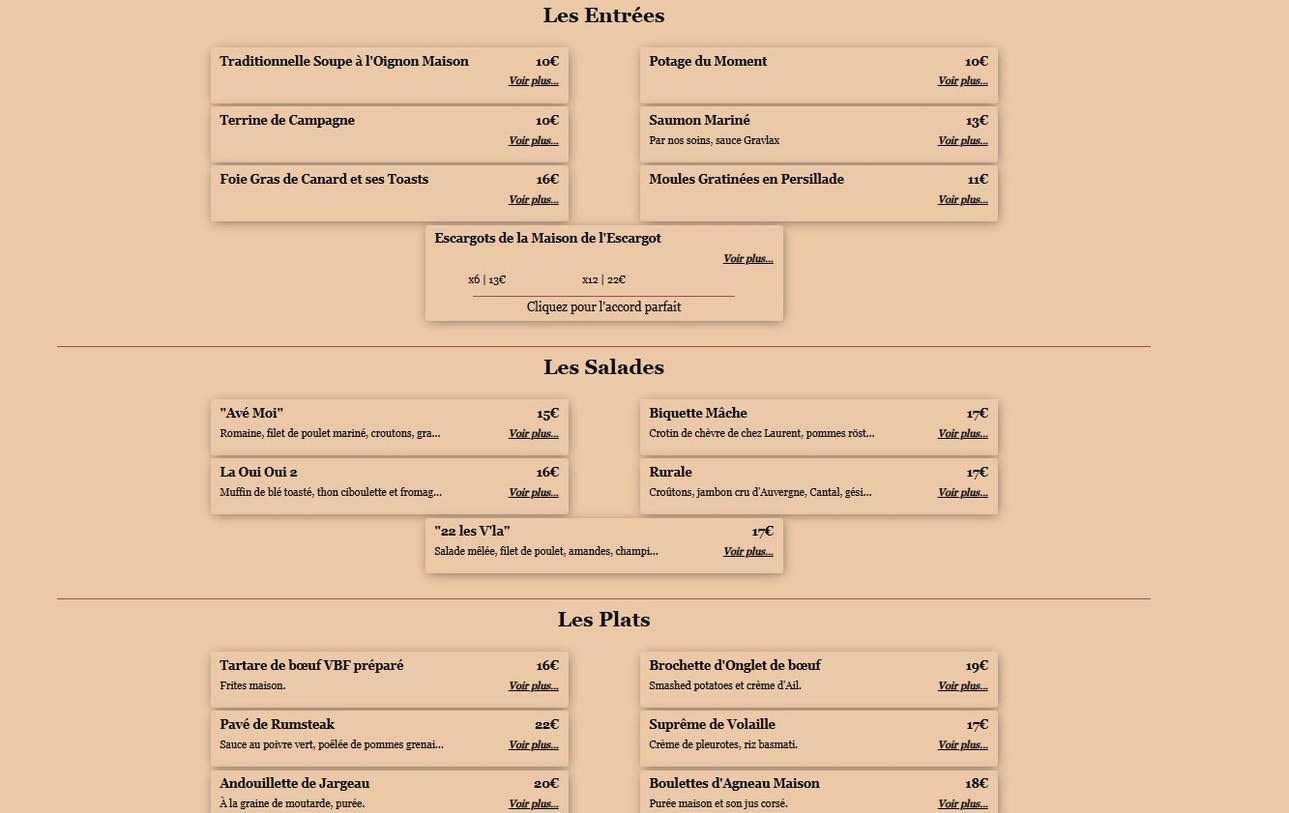 Les Marronniers menu 1