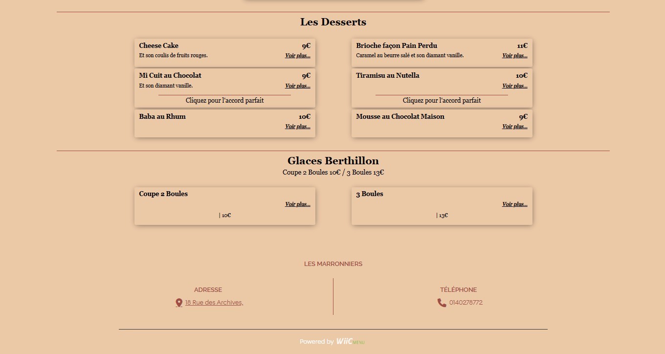 Les Marronniers menu 3