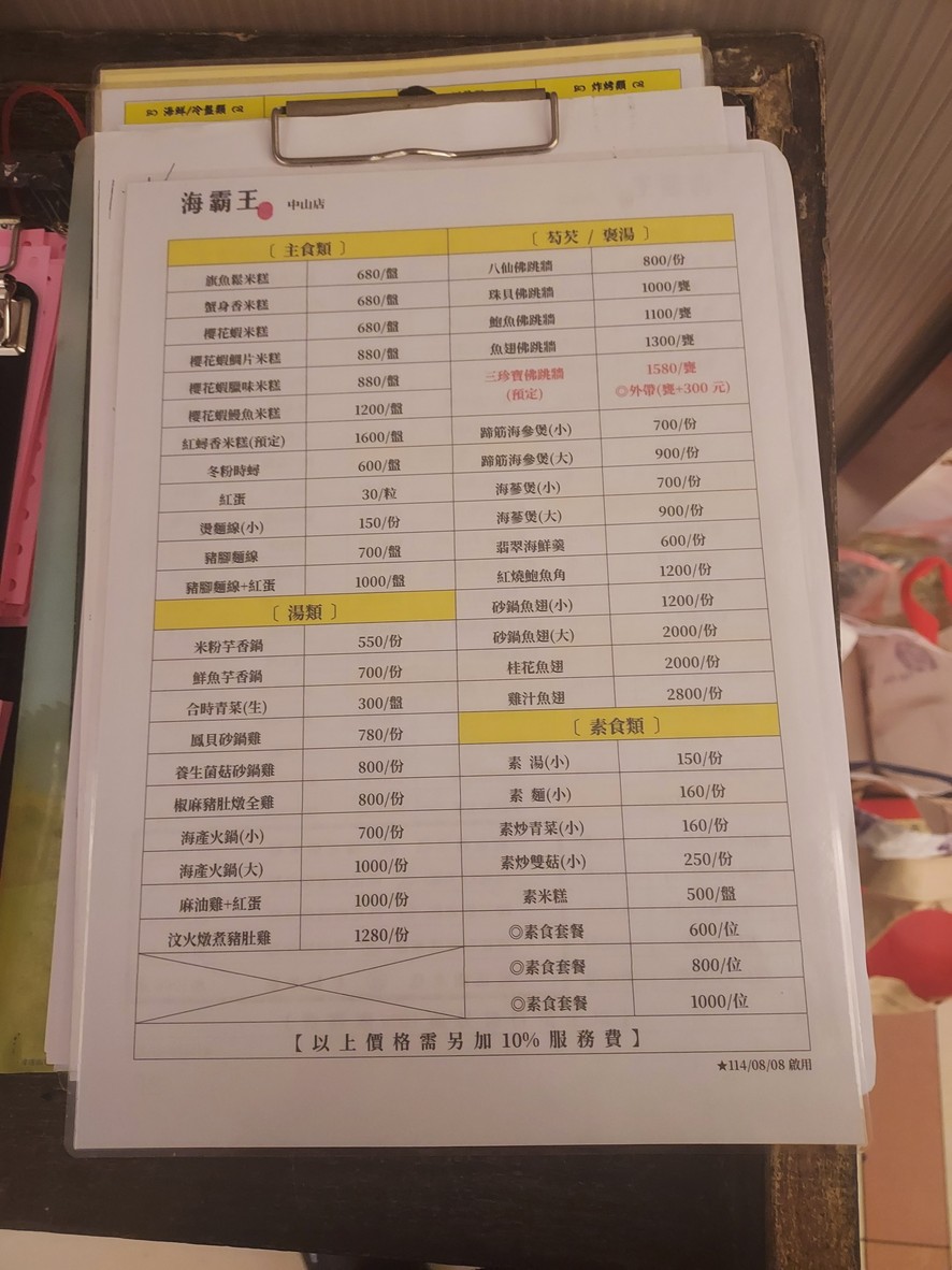 HaiPaWang Zhongshan Dian menu 1