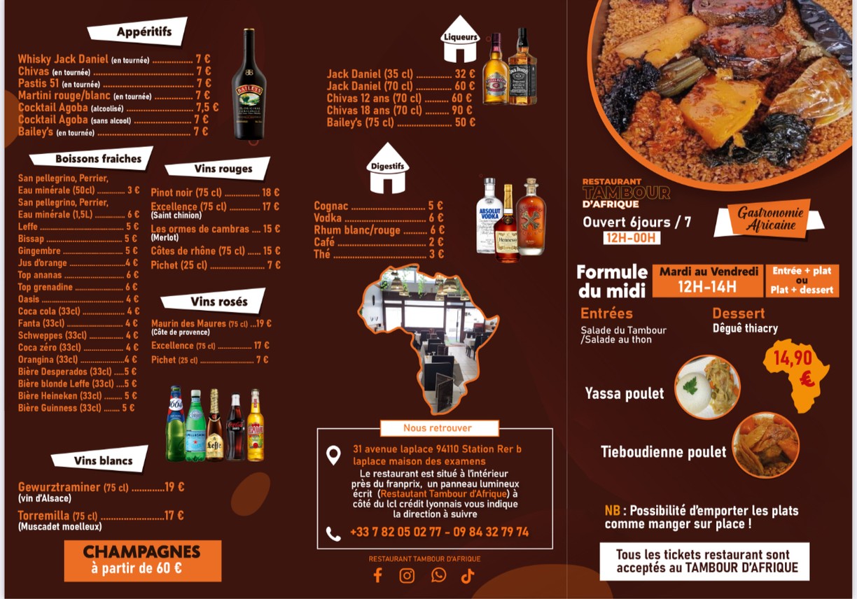 Tambour d'Afrique menu 1