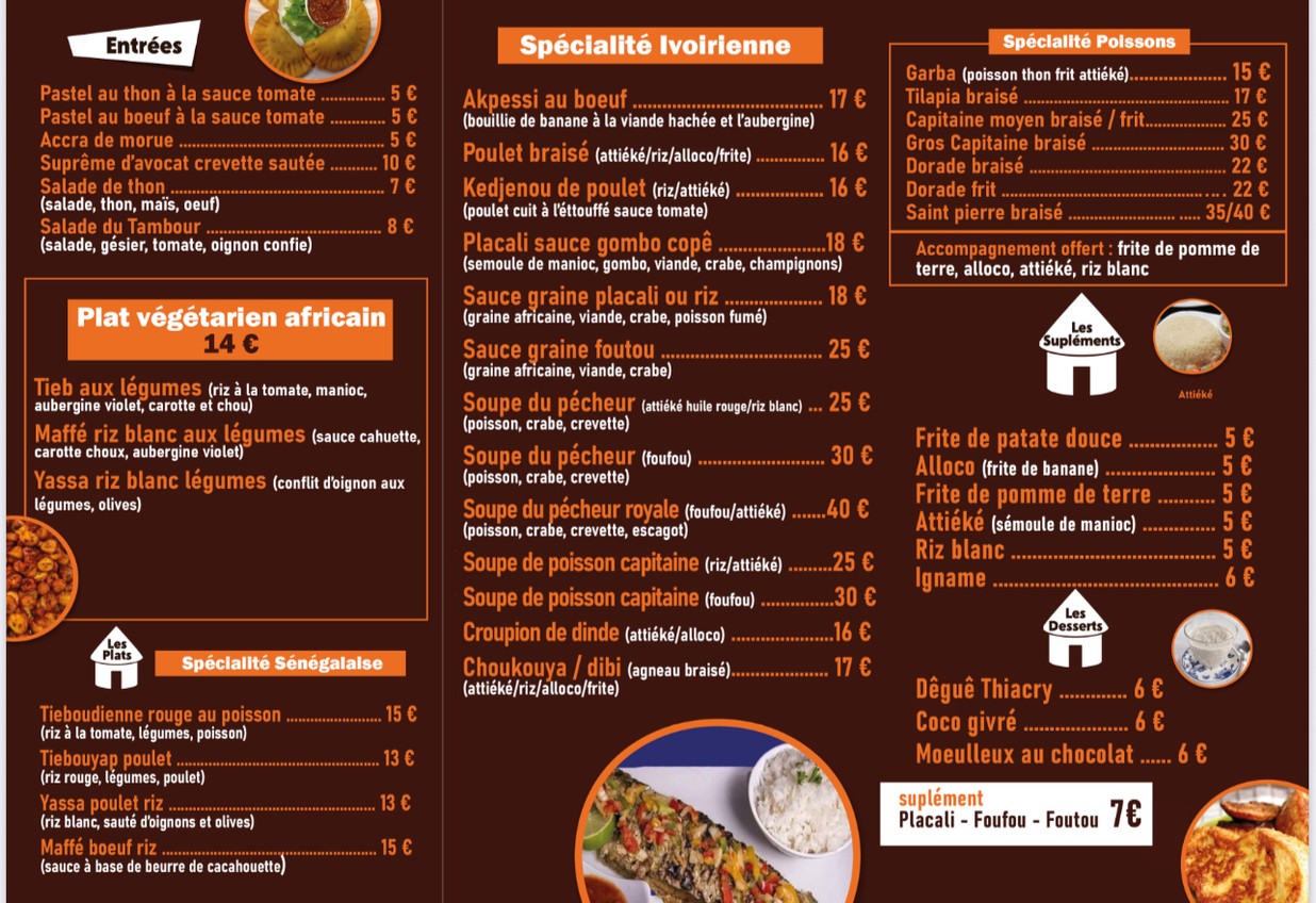 Tambour d'Afrique menu 2