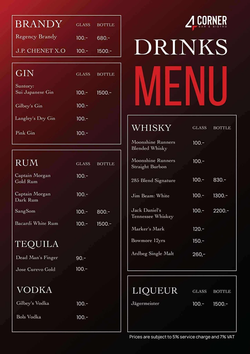 4Corner Bar & Restaurant menu 3
