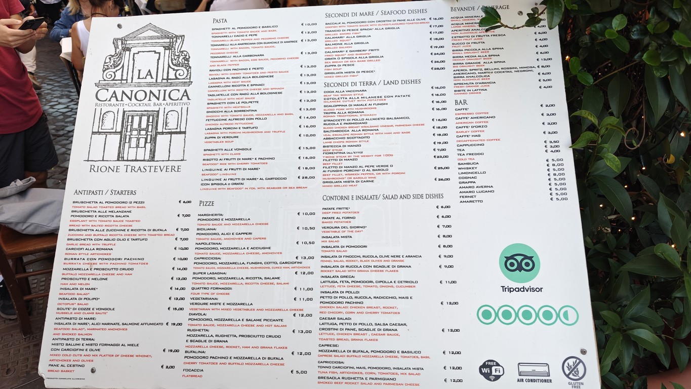 La Canonica menu 1