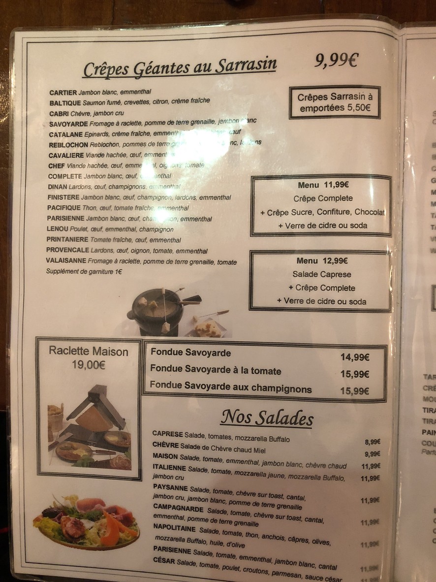 La Crêperie (des Artistes) menu 1