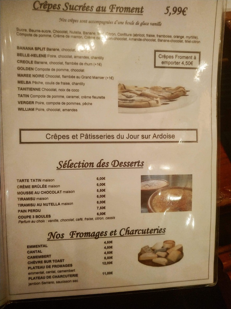 La Crêperie (des Artistes) menu 2