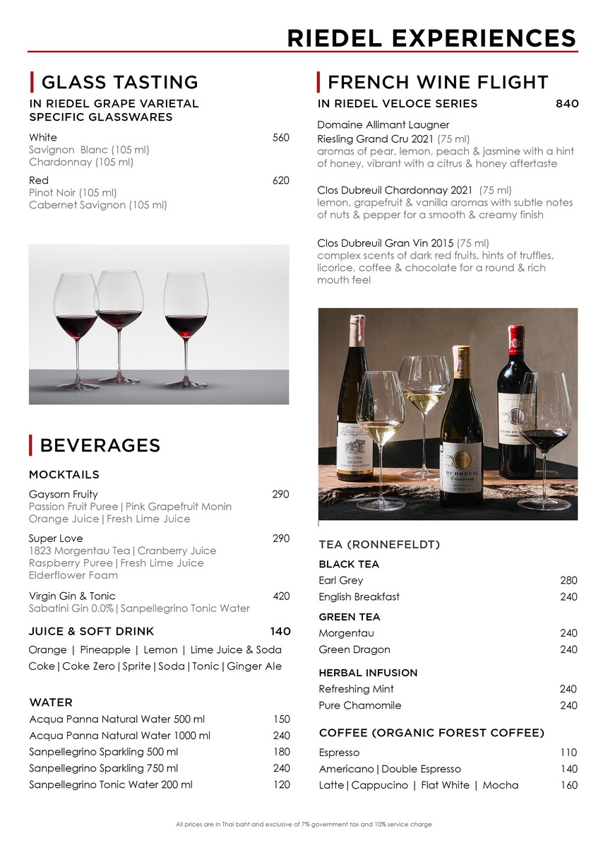 Riedel Restaurant & Wine Cellar menu 1