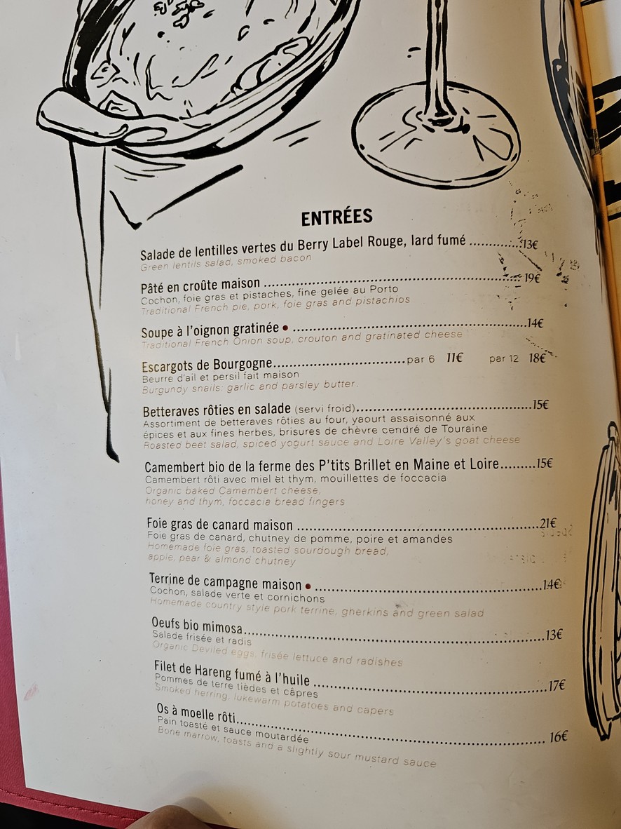 Au Petit Riche menu 1