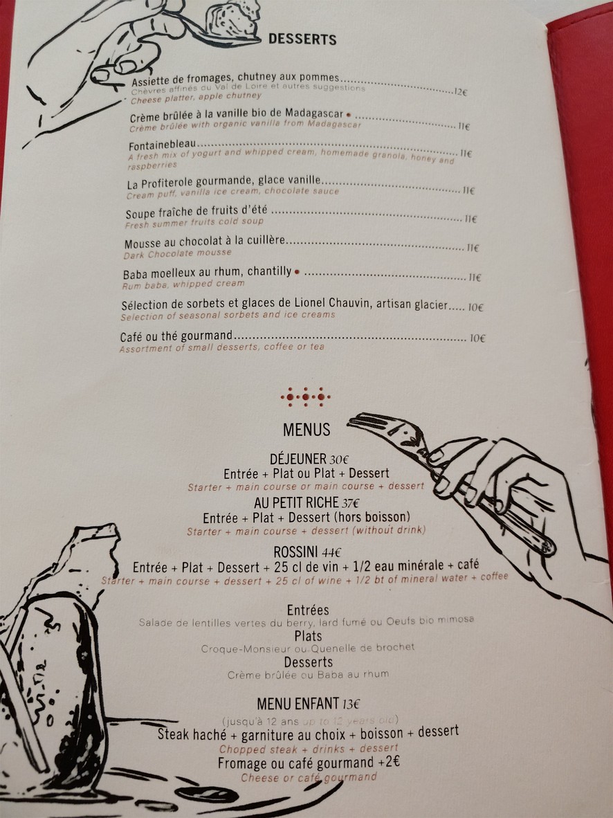 Au Petit Riche menu 3