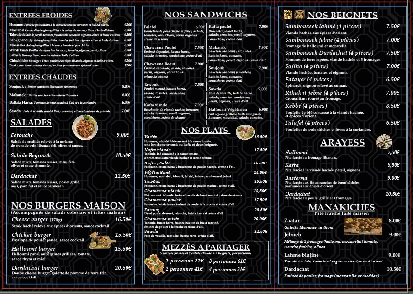 Dardachat Montreuil menu 1