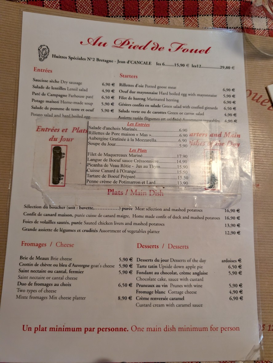 Au Pied de Fouet menu 1