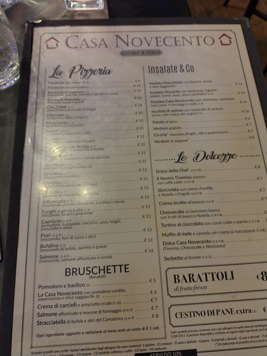 Casa Novecento menu 2