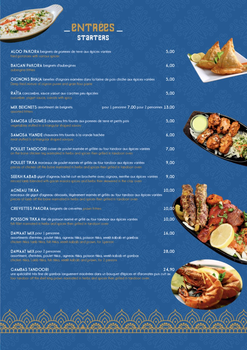 DAWAAT - Restaurant Indien Paris 10 menu 1