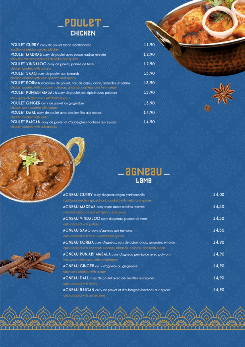 DAWAAT - Restaurant Indien Paris 10 menu 2
