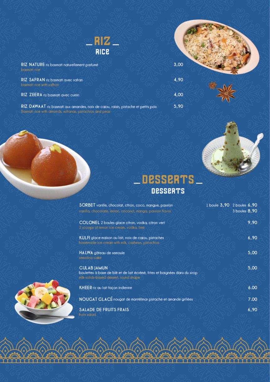 DAWAAT - Restaurant Indien Paris 10 menu 5