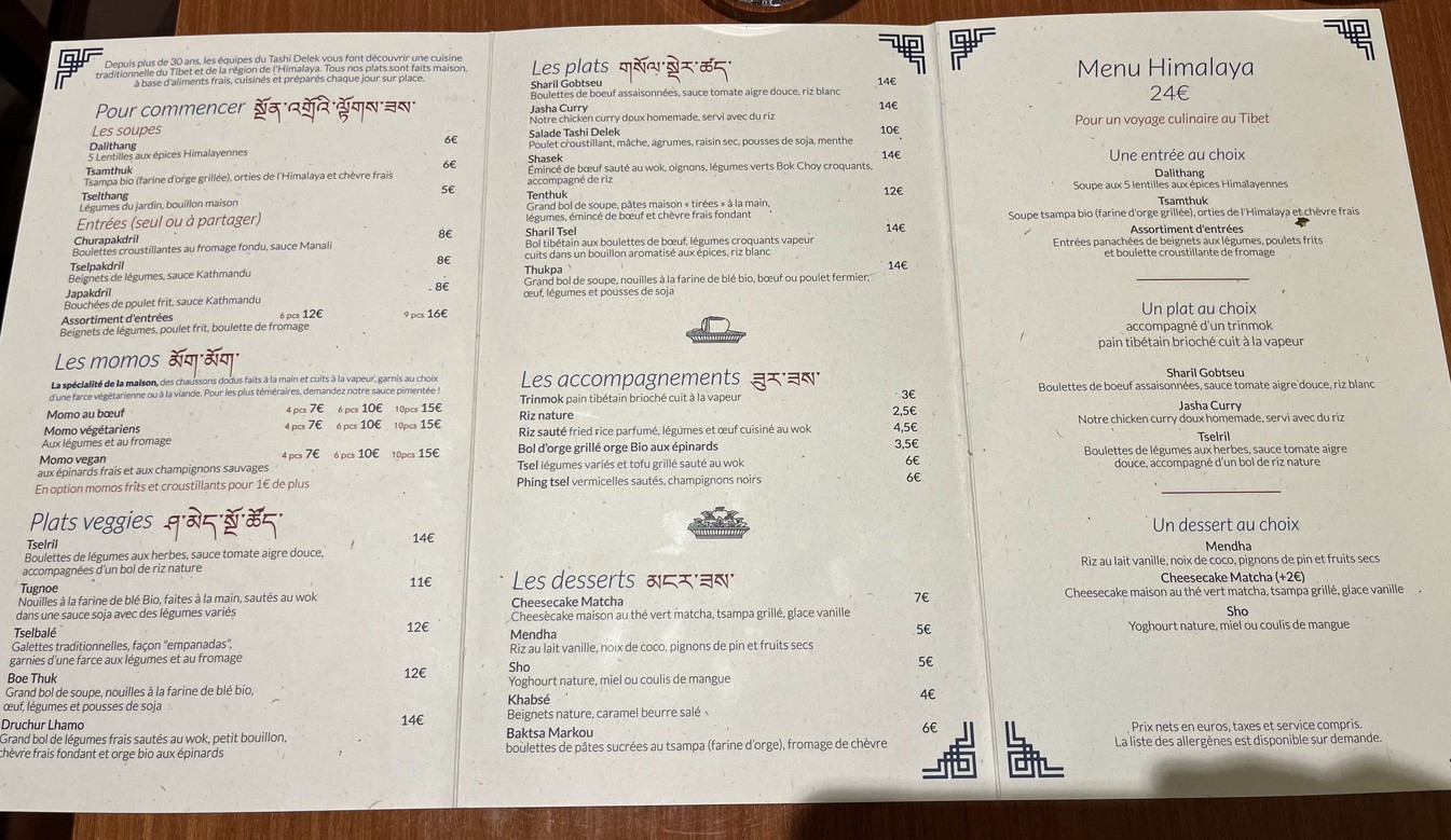 Tashi Delek menu 1