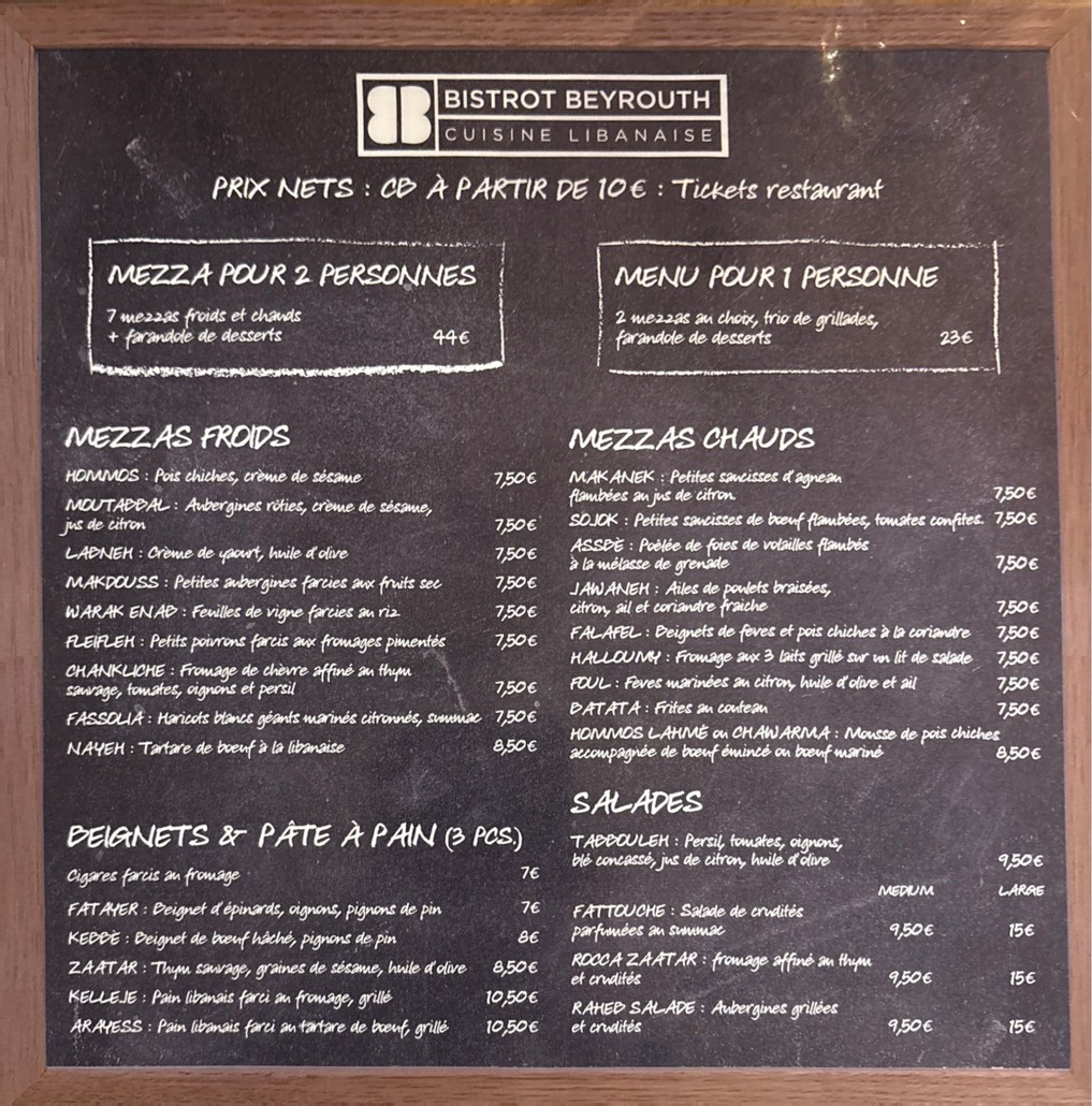 Bistrot Beyrouth menu 1