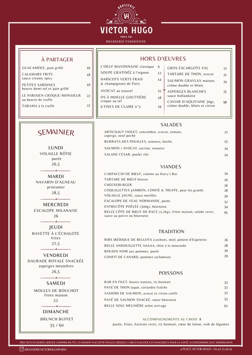 Brasserie Victor Hugo menu 1