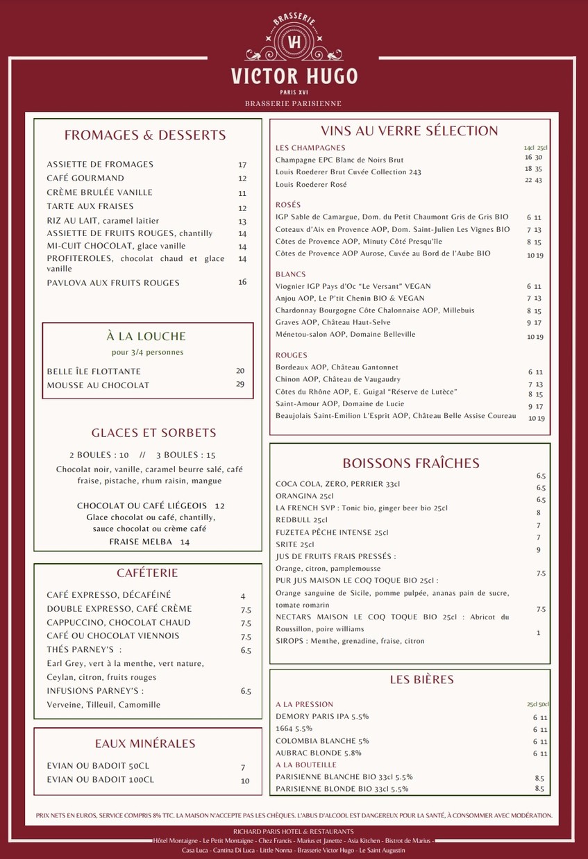 Brasserie Victor Hugo menu 2