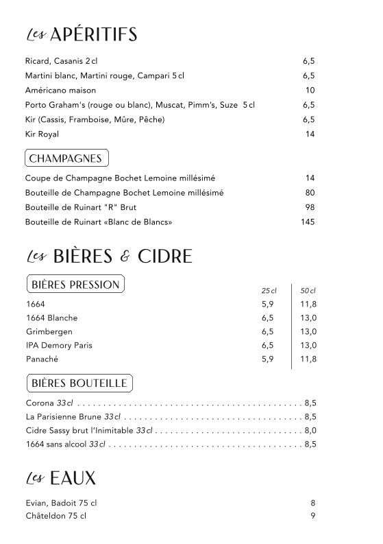 Le Standard Rive Gauche menu 1