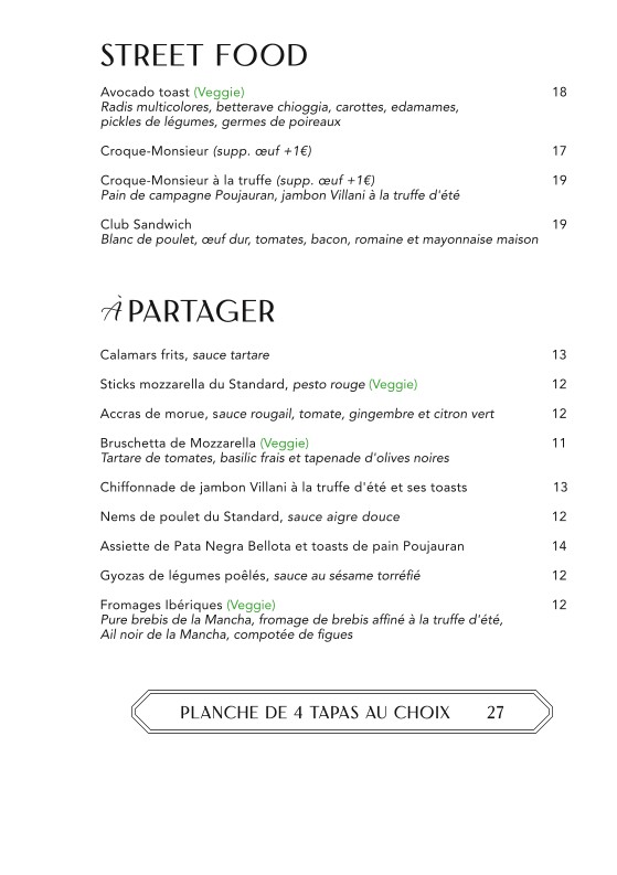 Le Standard Rive Gauche menu 2