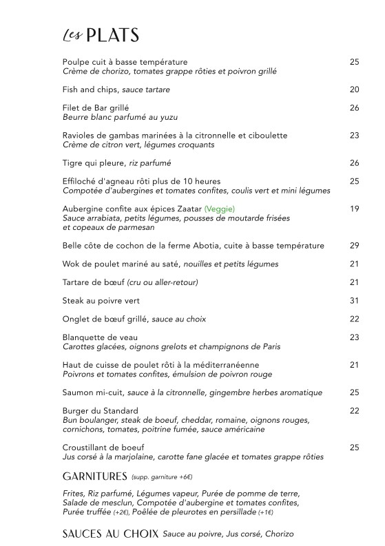 Le Standard Rive Gauche menu 3