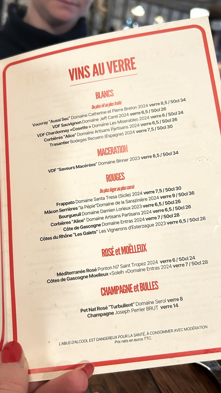 Les Parigots menu 1