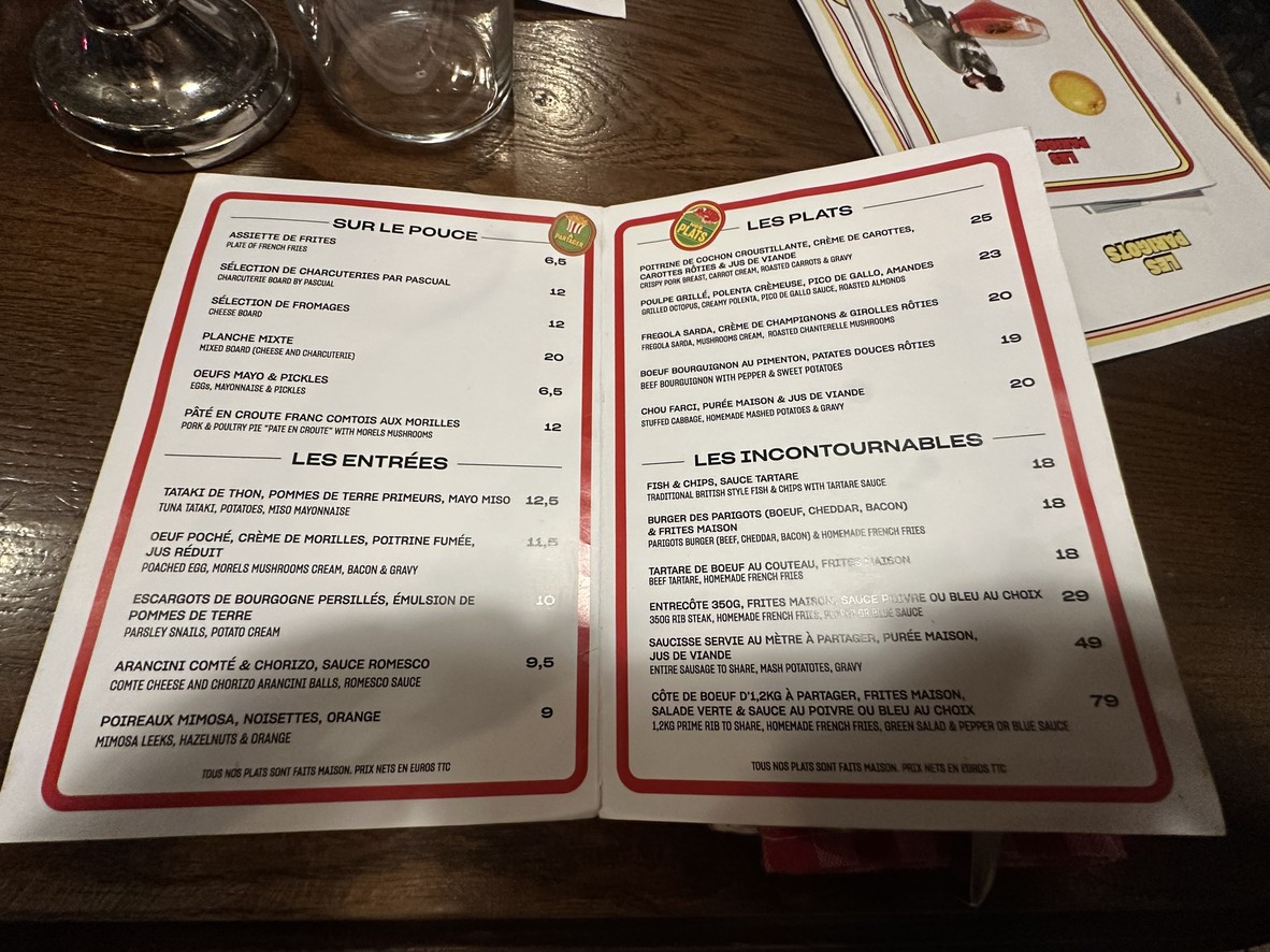 Les Parigots menu 3