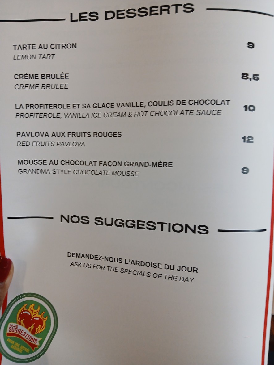 Les Parigots menu 4