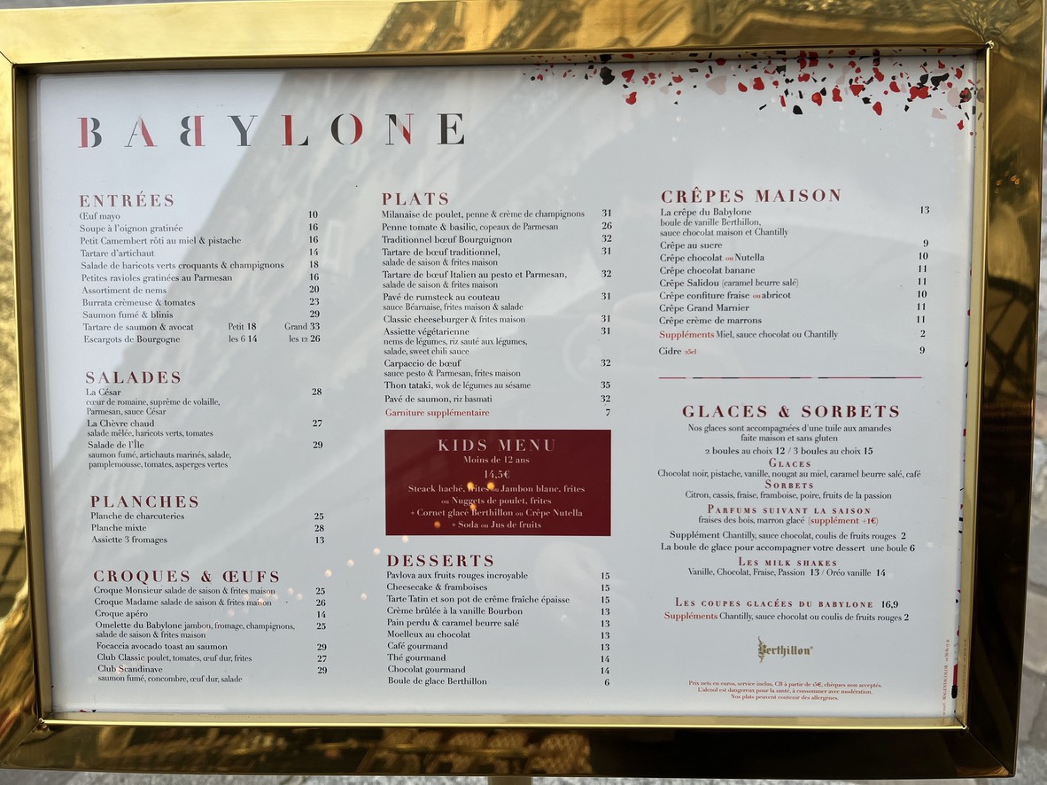 Le Babylone menu 1