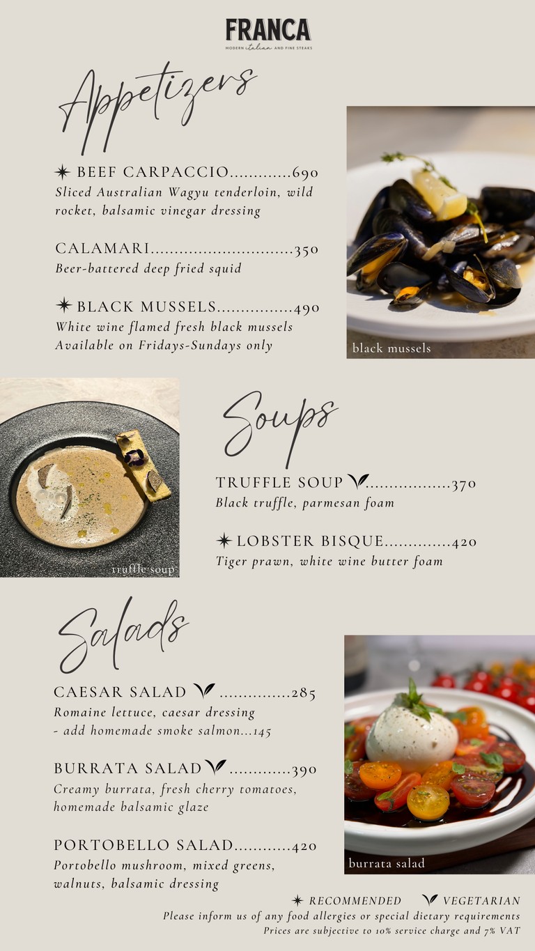 Franca | Italiano Moderno y Carnes Finas menu 1