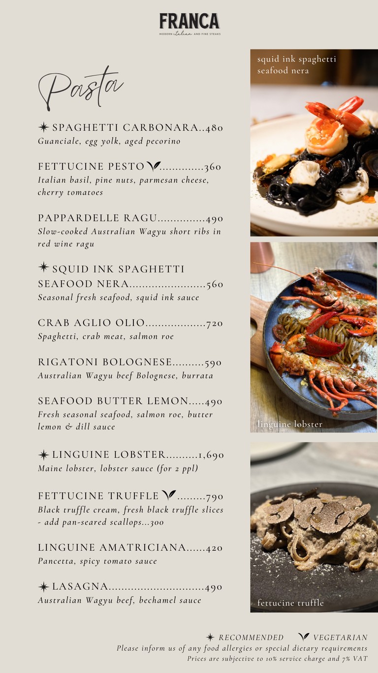 Franca | Italiano Moderno y Carnes Finas menu 2