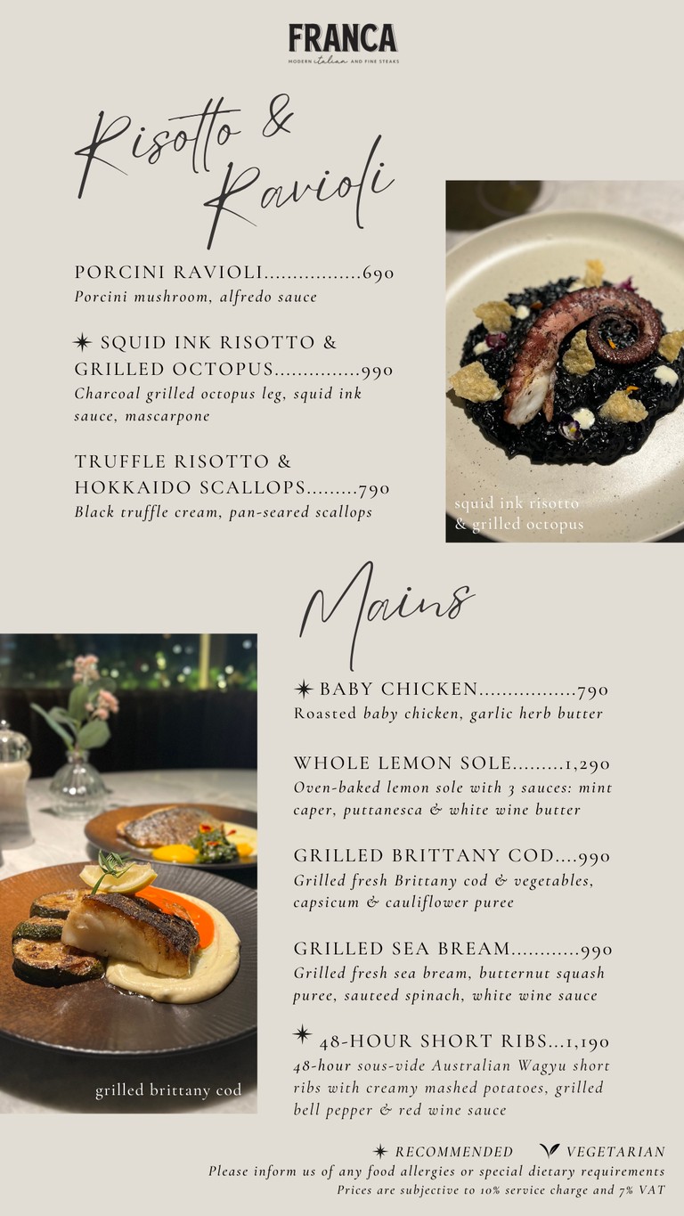 Franca | Italiano Moderno y Carnes Finas menu 3