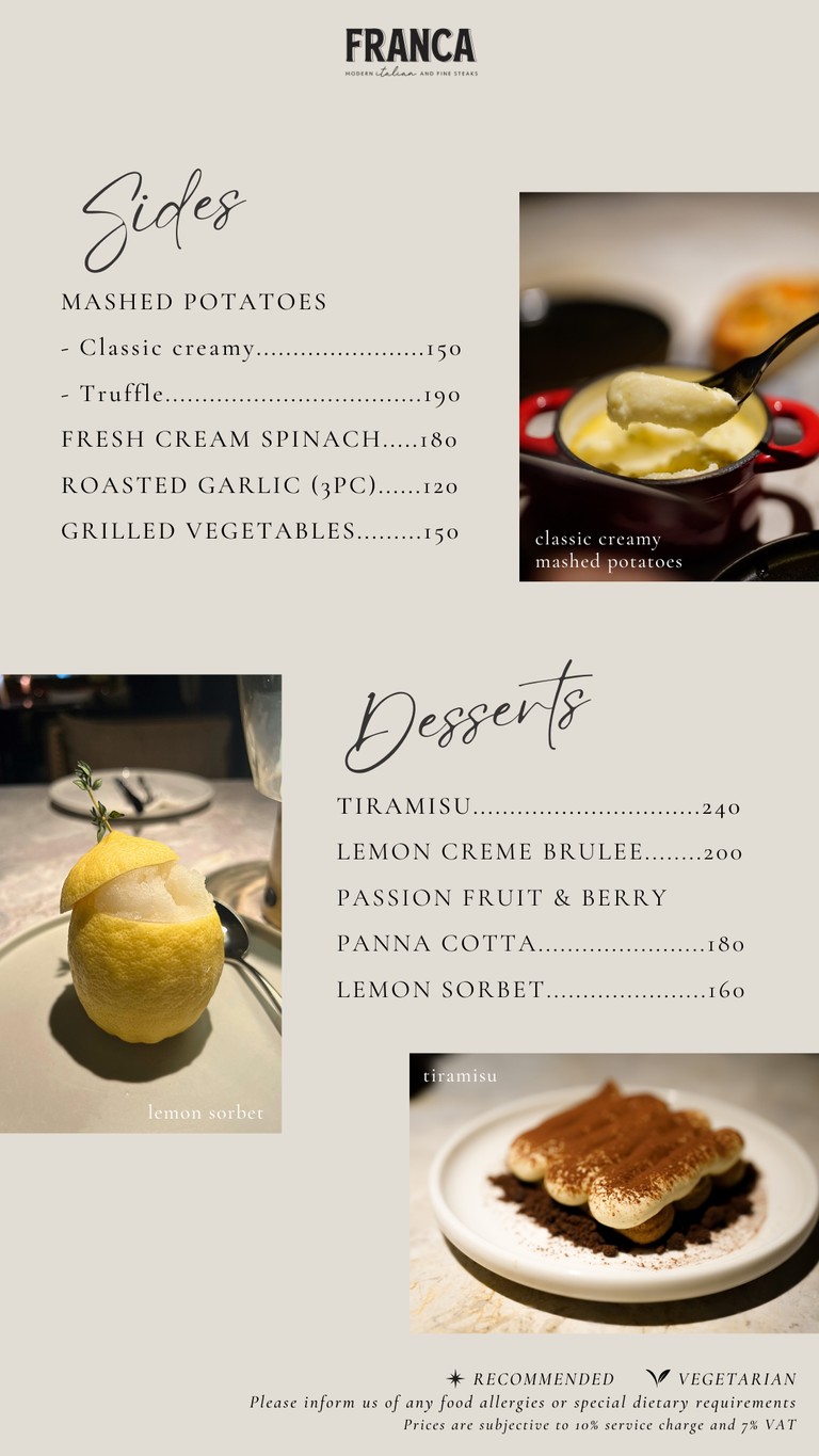 Franca | Italiano Moderno y Carnes Finas menu 4