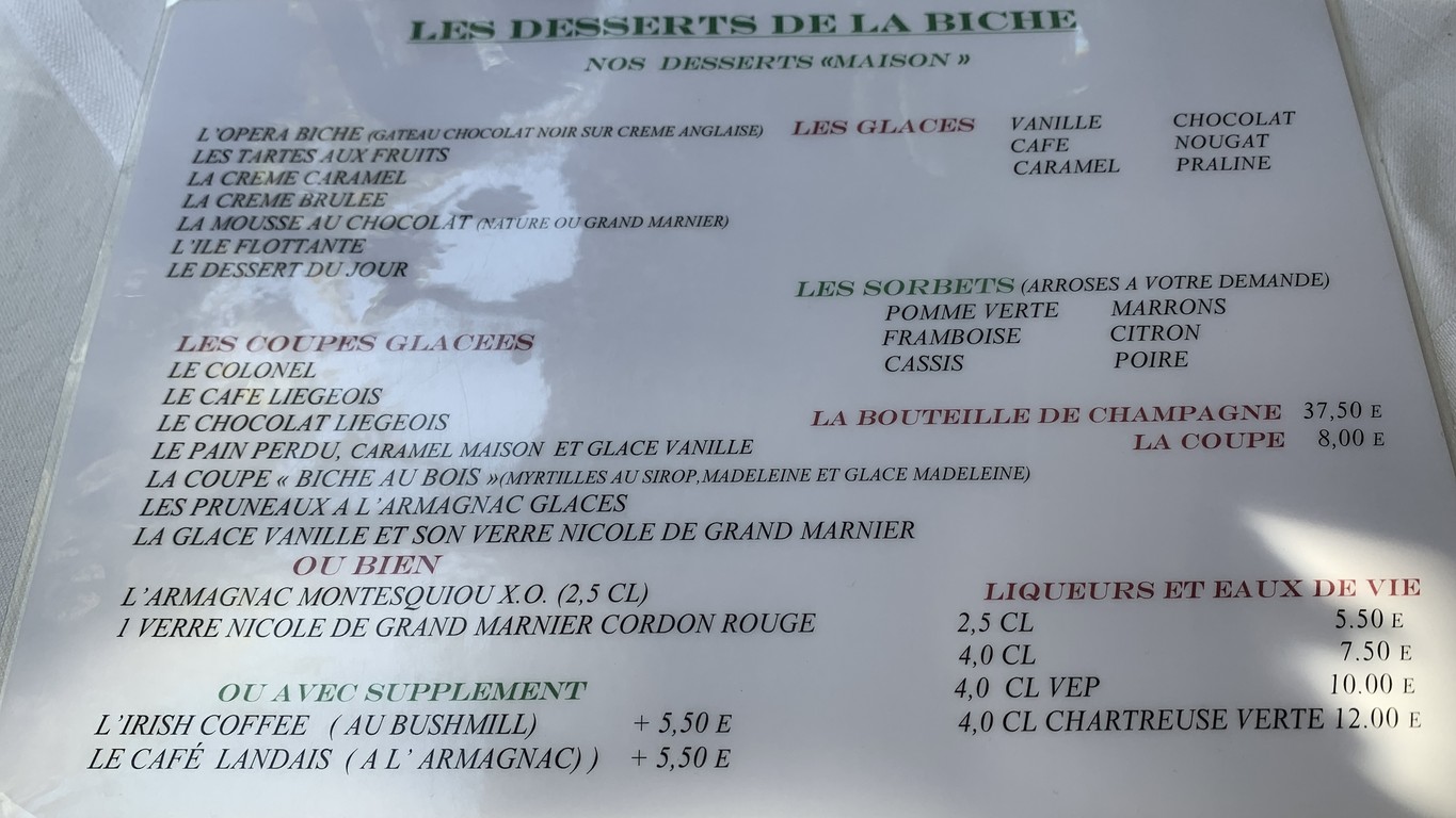 À la Biche au Bois menu 3