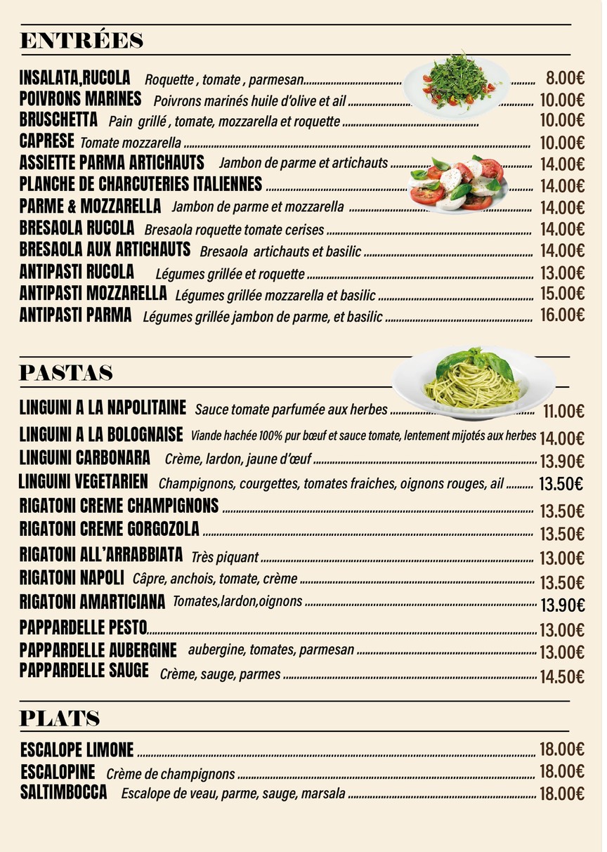 Pizzeria Paris 16 menu 1