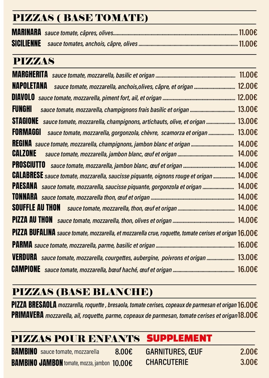 Pizzeria Paris 16 menu 2